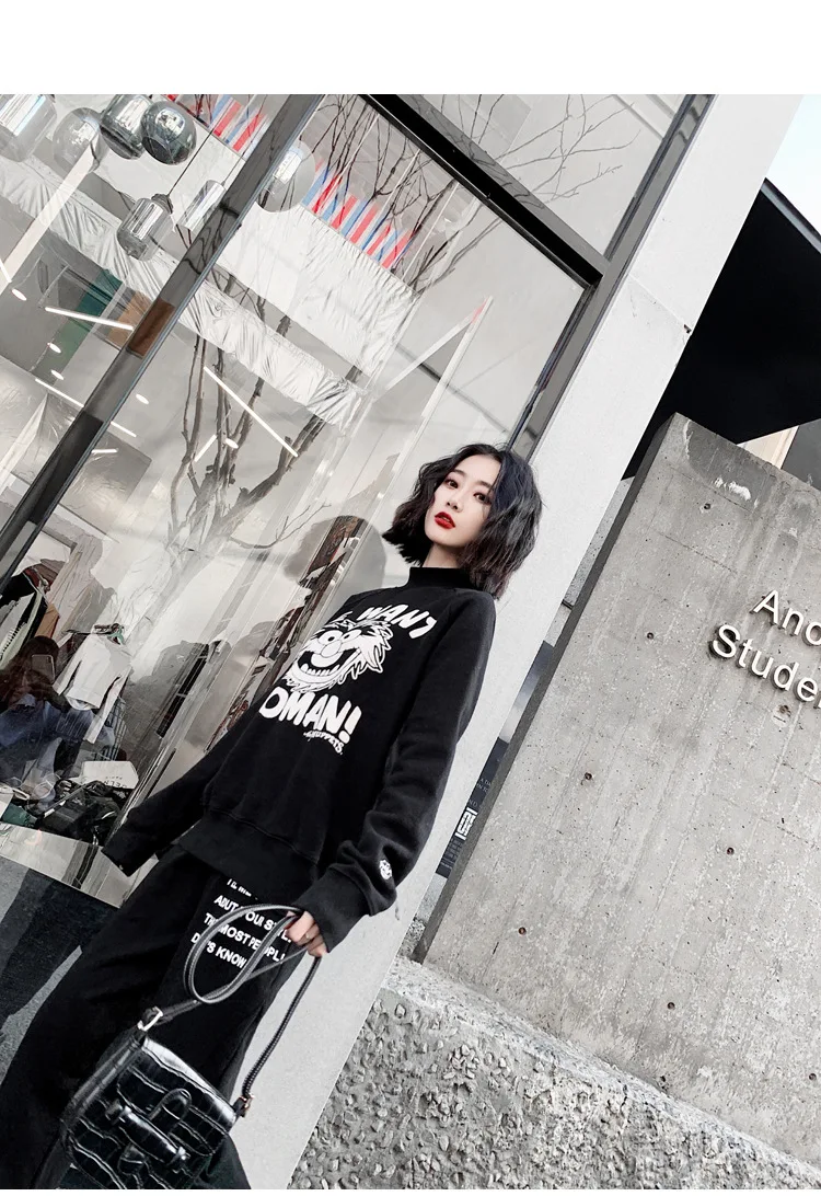 Personality popular logo hoodie woman new dark harbor style semi-high collar loose with velvet