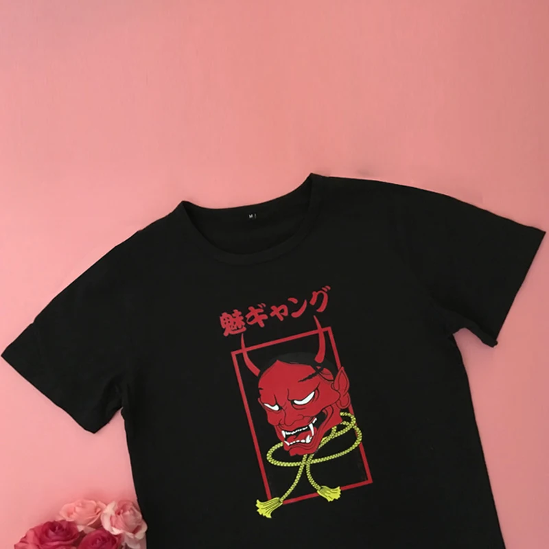Стильная женская футболка Globlin Mei свободная летняя хлопковая толстовка с короткими рукавами черная футболка для девочек топы японского аниме