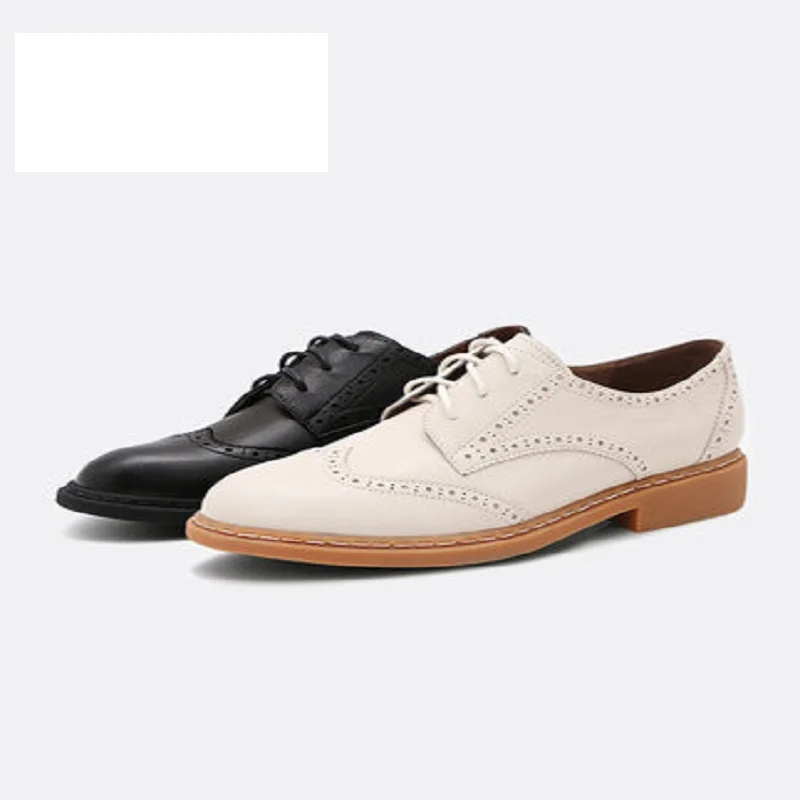 

Belle single shoes female 2019 spring new shopping mall with the same paragraph Brock carved thick low heel shoes
