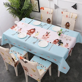 

Dining Table Cover Rectangular Carpet Waterproof Modern Blue Cute Cartoon Linen Tablecloth Living room Eating Desk Table Cloth