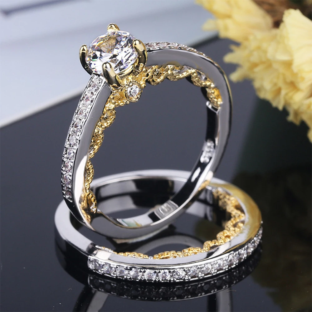 

Two-tone Sleeve Ring Ladies Ring Cubic Zirconia Ring Retro Style Simple Temperament Women's Sales Of New Jewelry Classic