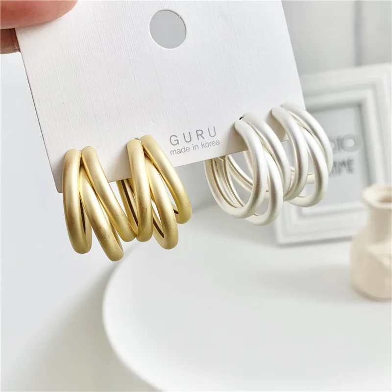 

Chic Matte Gold Silver Multilayer Circle Loop Statement Big Stud Earrings for Women Girl Punk Cool Korean Style Earrings Jewelry