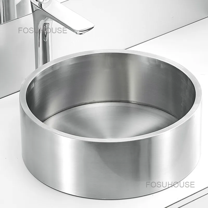 Modern Stainless Steel Platform Basin Thickened Bathroom Sinks Circular Bar Wash Art Vanity Sink | Обустройство дома