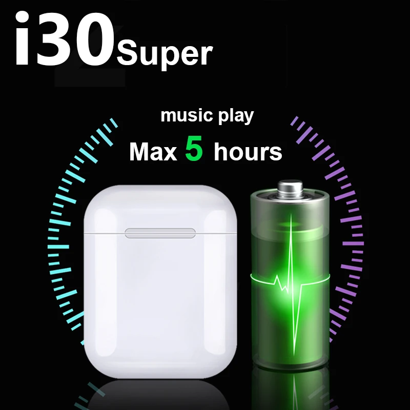 

i30 super TWS 1:1 Replica Super Power 5h i30tws Wireless Earphone 6D Super Bass Bluetooth 5.0 pk W1 Chip i9s i7 i12 i14 i80 tws