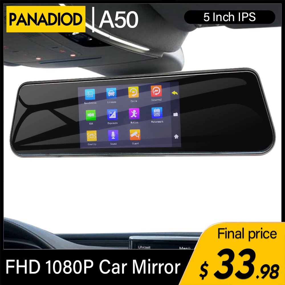 1080P FHD 5 بوصة تعمل باللمس مزدوجة USB سيارة مرآة الرؤية الخلفية للسيارات مسجل جهاز تسجيل فيديو رقمي للسيارات داش كام المزدوج عدسة للرؤية الليلية