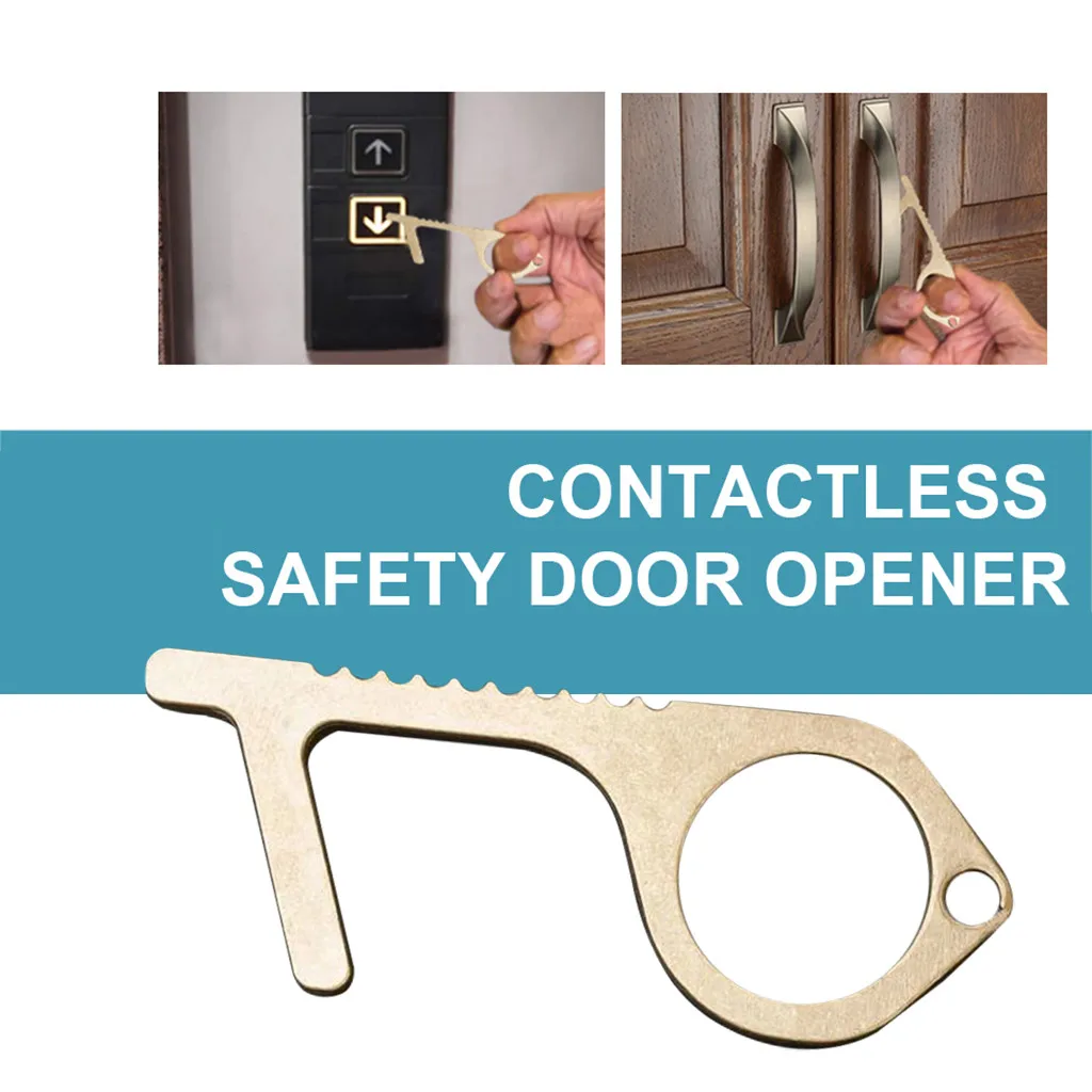 Contactless Safety Door Opener Portable Contactless Safety Door Opener Safety Protection Isolation Brass Key Door Opener Hook Keychain
