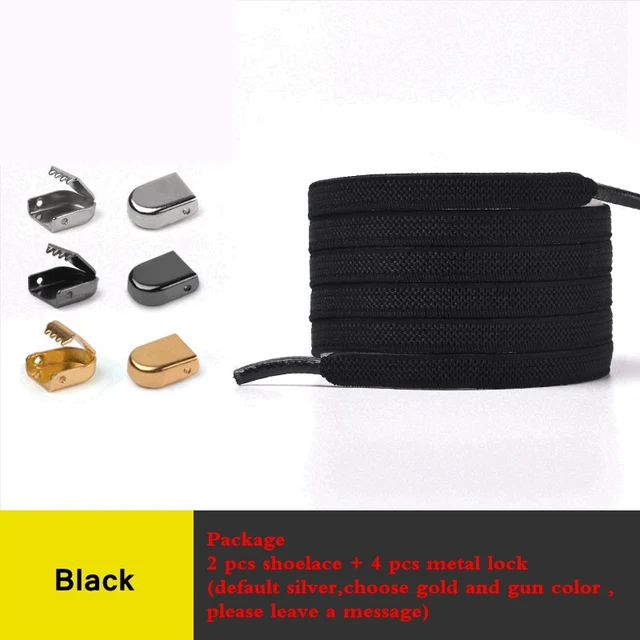 Elastic No Tie Shoe laces Flat Shoelaces Outdoor Leisure Sneaker Quick Safety Shoelace Kids Adult Lazy laces Shoe accessories black