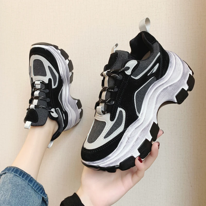 

Running Shoes for Women PU Thick Bottom Ladies Comfortable Height Increase Outdoor Travel Walking Shoes Female Sneakers W39-14
