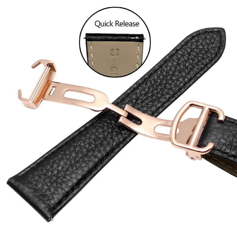 thumbnail image 1 of Correa de reloj de piel de grano de lichi de liberación rápida adaptada a la correa de pulsera Cartier TANK Solo London para hombre y mujer de 20, 23 y 25 mm, negra y roja, 1 of 5