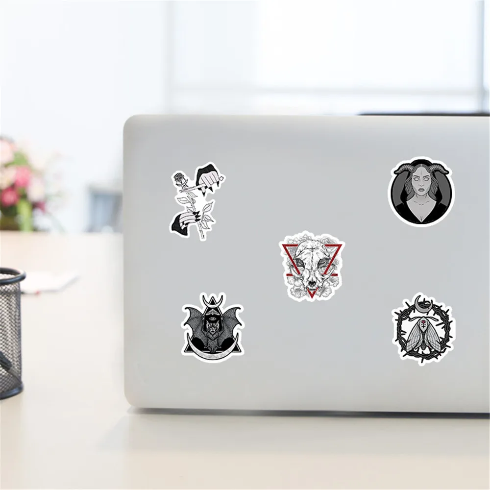 50pcs Dark Skull Skeleton Stickers For Stationery Notebooks Scrapbooking Material Gotic Sticker Vintage Aesthetic Craft Supplies