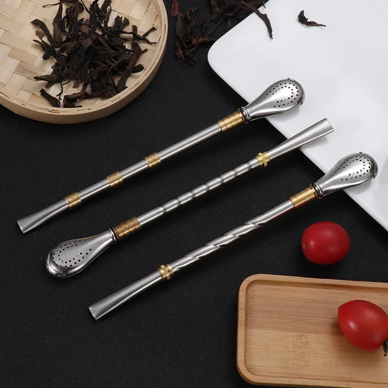 

10x Straw Spoon Stainless Steel Drinking Straw Filter Washable Detachable Coffeeware Teaware Kitchen Tableware cucharas vajillas