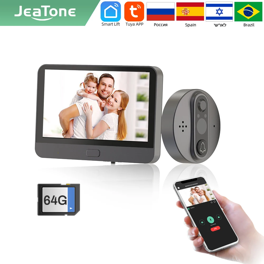 Jeatone Tuya smart WiFi door bell With 720P/120°Camera video peephole for door 4.3