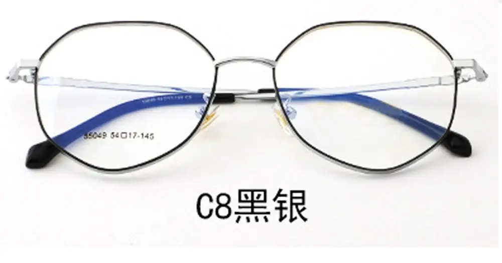 C8 BLACK SILVER Ретро очки с широкими полями, оправа BSX55049, женские металлические многоугольные очки с полной оправой, очки с линзами для близорукости - Цвет оправы: C8 BLACK SILVER