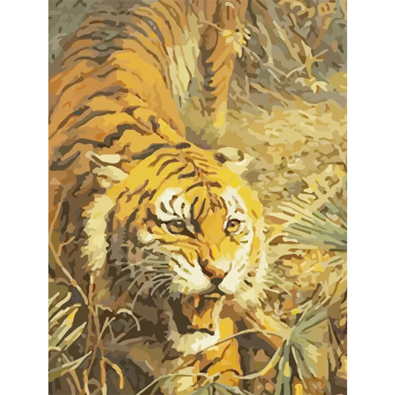 

Painting By Numbers DIY Dropshipping 40x50 60x75cm Tigers down the mountain Animal Canvas Wedding Decoration Art picture Gift