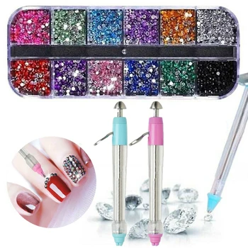 

Multifunctional Nail Point Drill Pen DIY Nail Manual Point Pen Diamond Drawing Tool with 2000 Rhinestones