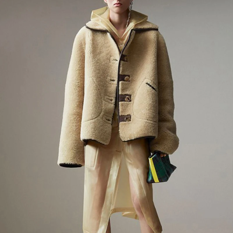Rf2011 настоящий стриженый овечий мех куртка Повседневная один нагрудник для женщин из натуральной кожи