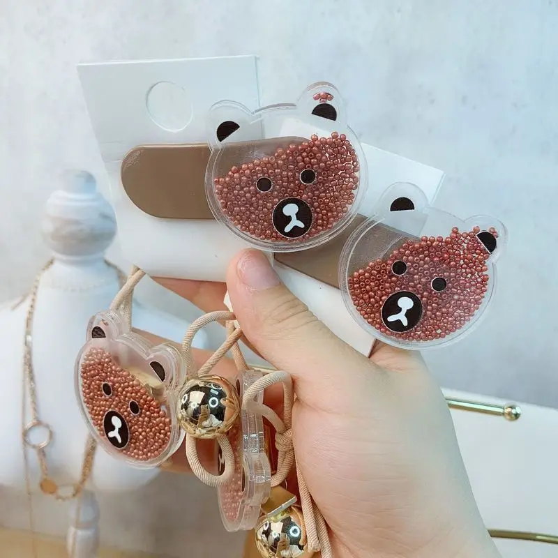 2 шт. новые корейские простые милые подвижные бусинки с коричневым медведем, BB заколки, набор для волос, Модный женский конский хвост, аксессуары для волос