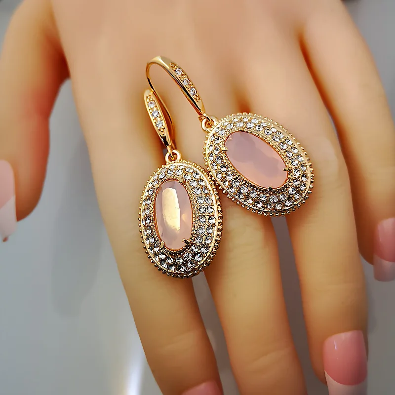 LuxuryPinkCubicZirconiaWeddingEarringsforWomenBridalJewelry