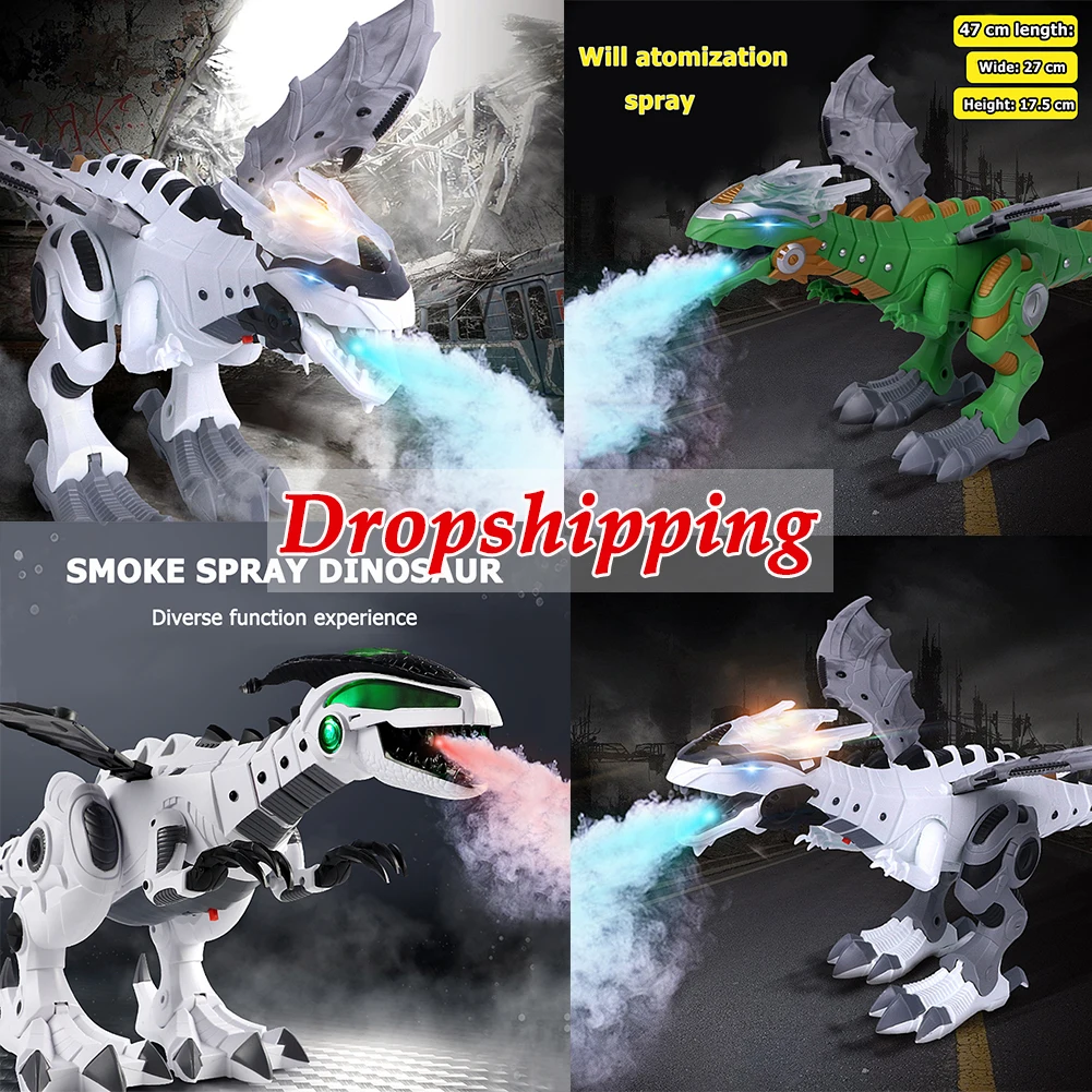 Electric Walking Machine Spray Dinosaur Model Kit Kids Swing Robot Toy Electronic Animal Model with Light Sound Robot Toys Gifts