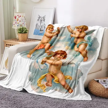 

Baby Blanket Soft Flannel Plush Throw Gift Blanket Retro Oil Painting Angel Warm Bedding for Girls Boys on Bed Sofa Couch Cars