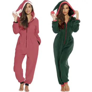 

Christmas Rompers Womens Jumpsuit Pajamas Cute Hooded Overalls Loose One Piece Sleepwear Ladies Nightwear Casual Clothing