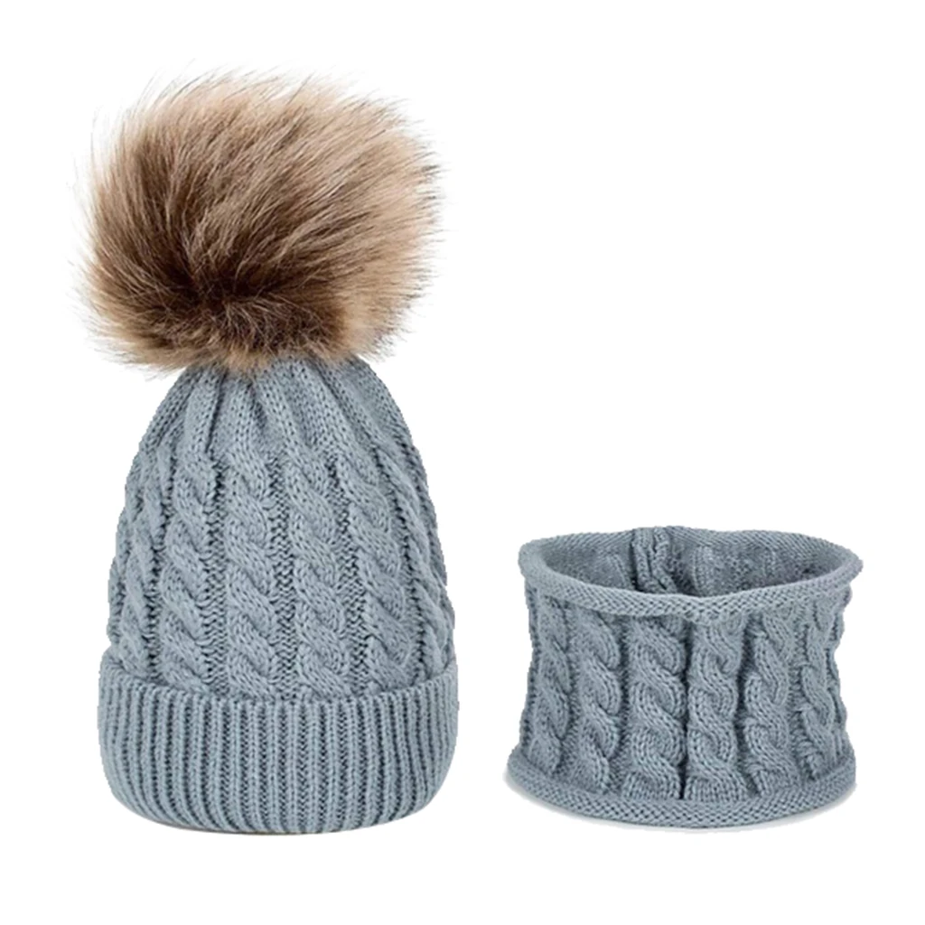 0-3 Ages Unisex Baby Knit Hat Scarf Warm Winter Pom Pom Boy Girl Beanie Cap Girls Boys Elastic Beanies Autumn Winter
