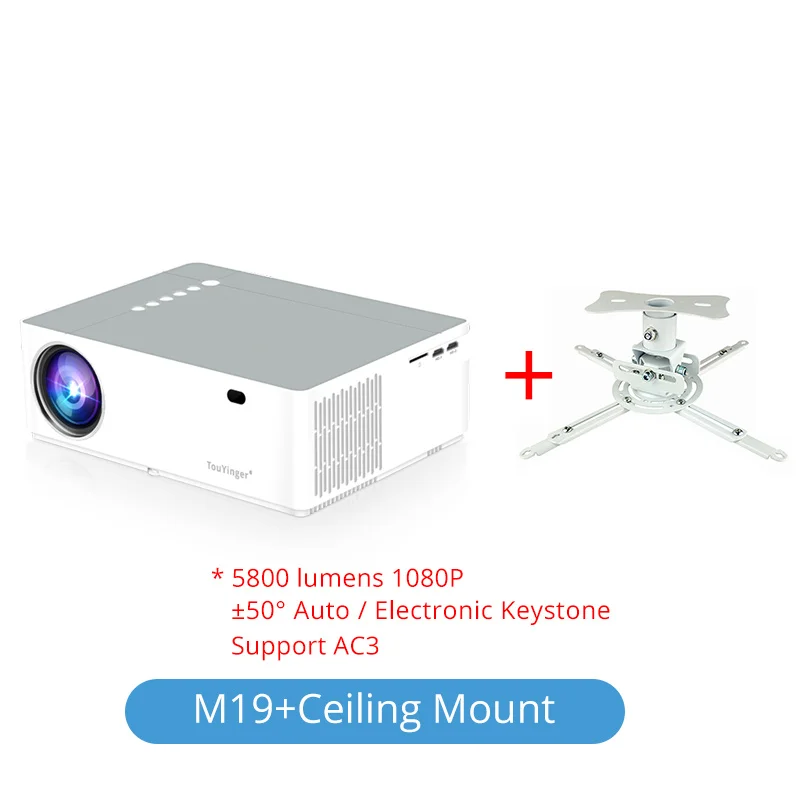 M19 add CM TouYinger M19 проектор Full HD 1080P 5800 люмен поддержка AC3 светодиодный домашний кинотеатр Full HD видео проектор Android tv Box опционально - Цвет: M19 add CM