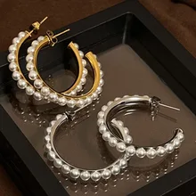  Big pearl hoop earrings for women stainless steel elegant dainty earrings minimalist jewelry bridesmaid gift wholesale items 