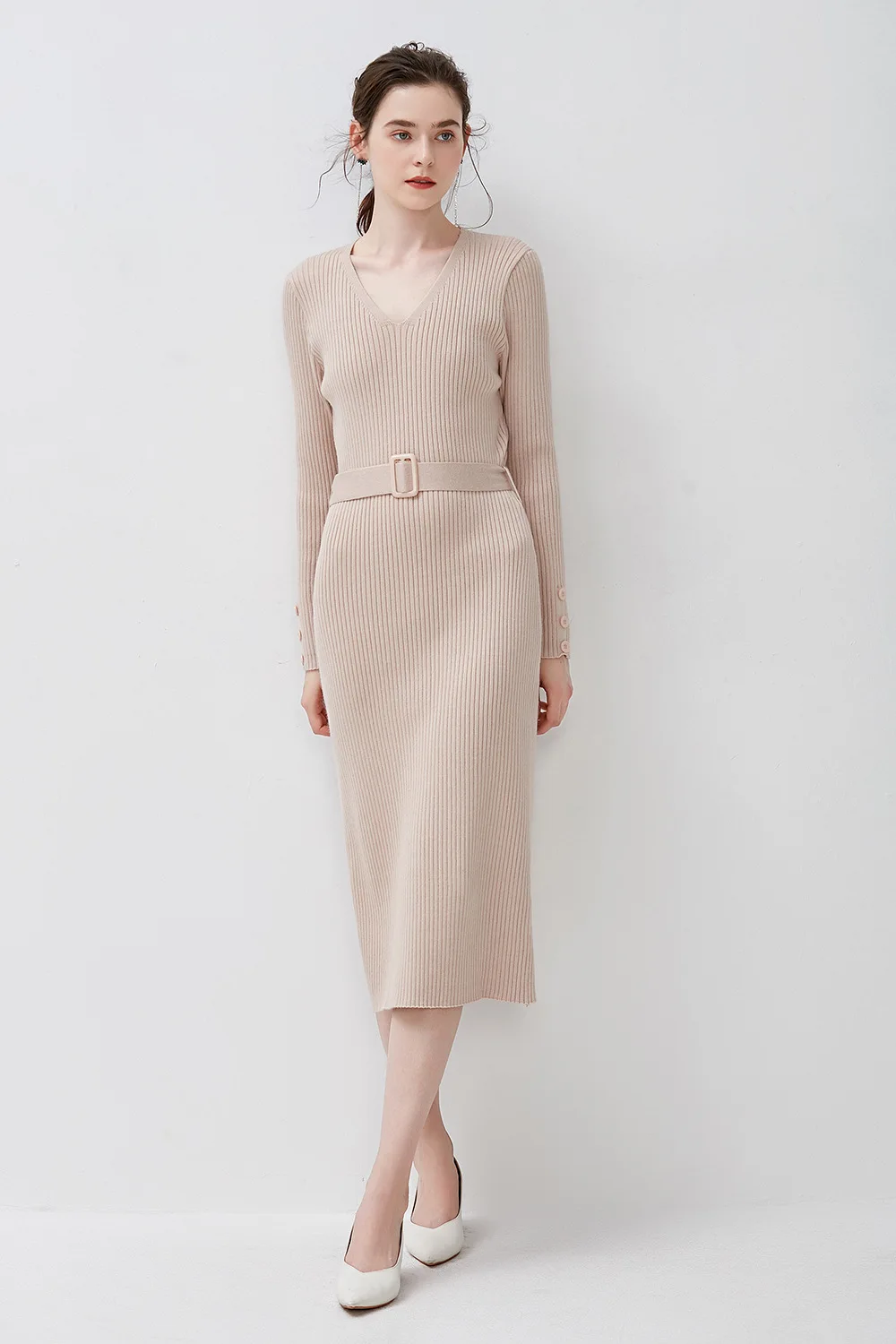 midi jumper dress stretched warm long sleeve autumn winter dress plus size pencil slim fit knitted long bodycon sweater dress