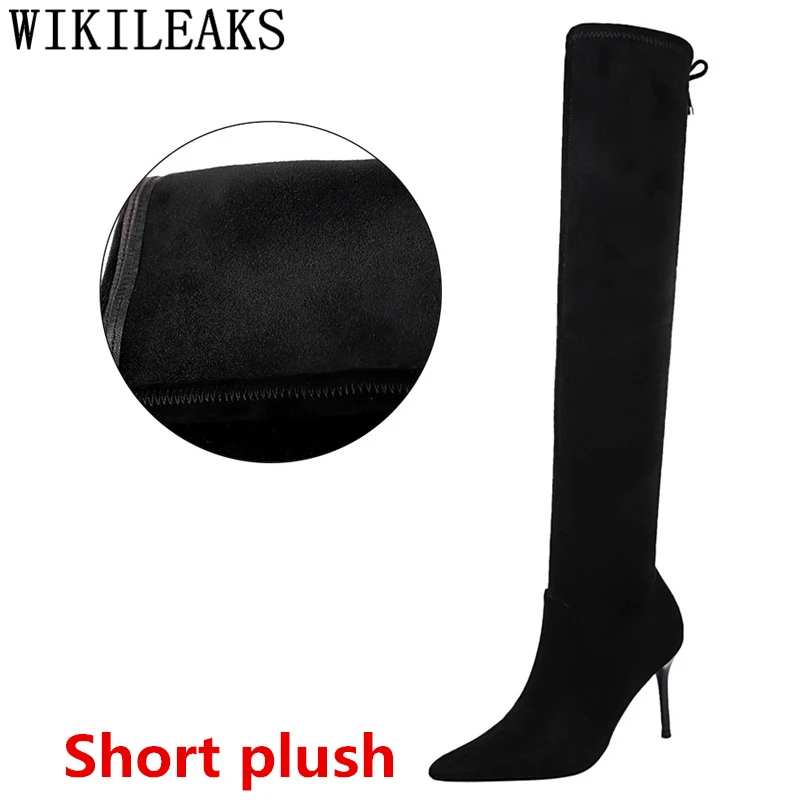 stiletto boots black boots thigh high boots fashion ladies shoes cuissardes sexy talons hauts sexy hautes boots femme hiver - Цвет: Short plush