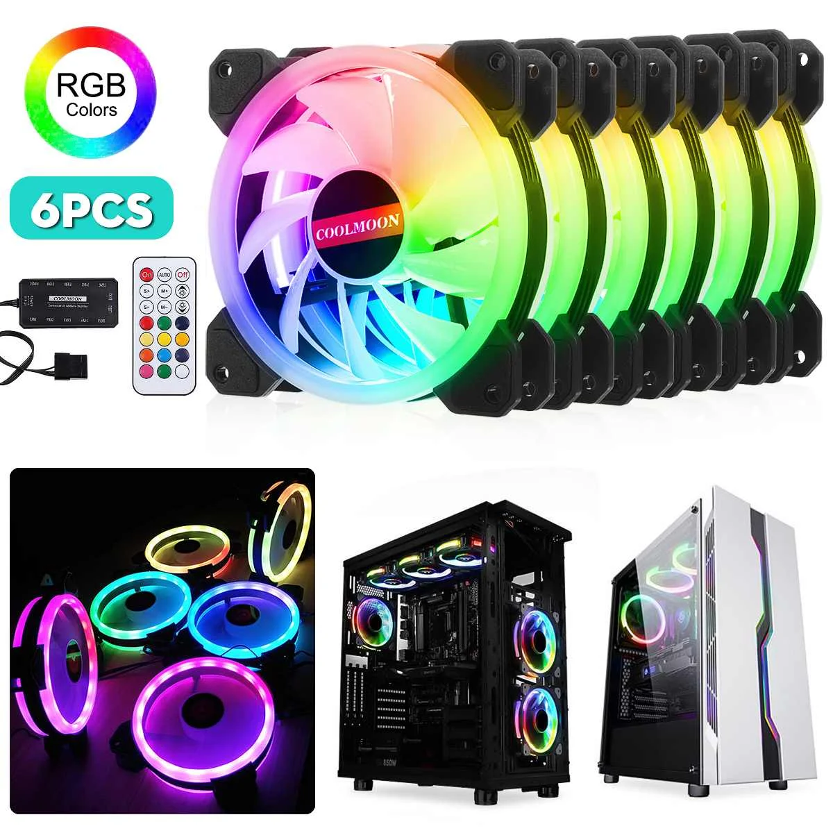 Günstig 6 stücke Computer Fall PC Lüfter RGB Fan Kühlung Einstellen LED 120mm Ruhig IR Remote Computer Kühler Kühlung RGB Fall Fan Für CPU