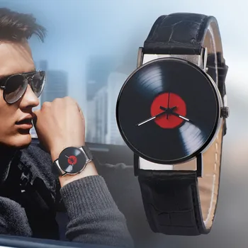

Fashion Men Watch Top Brand Vinyl Records Quartz Stainless Steel Case Watches Casual Sport Wristwatches Relogio Masculino