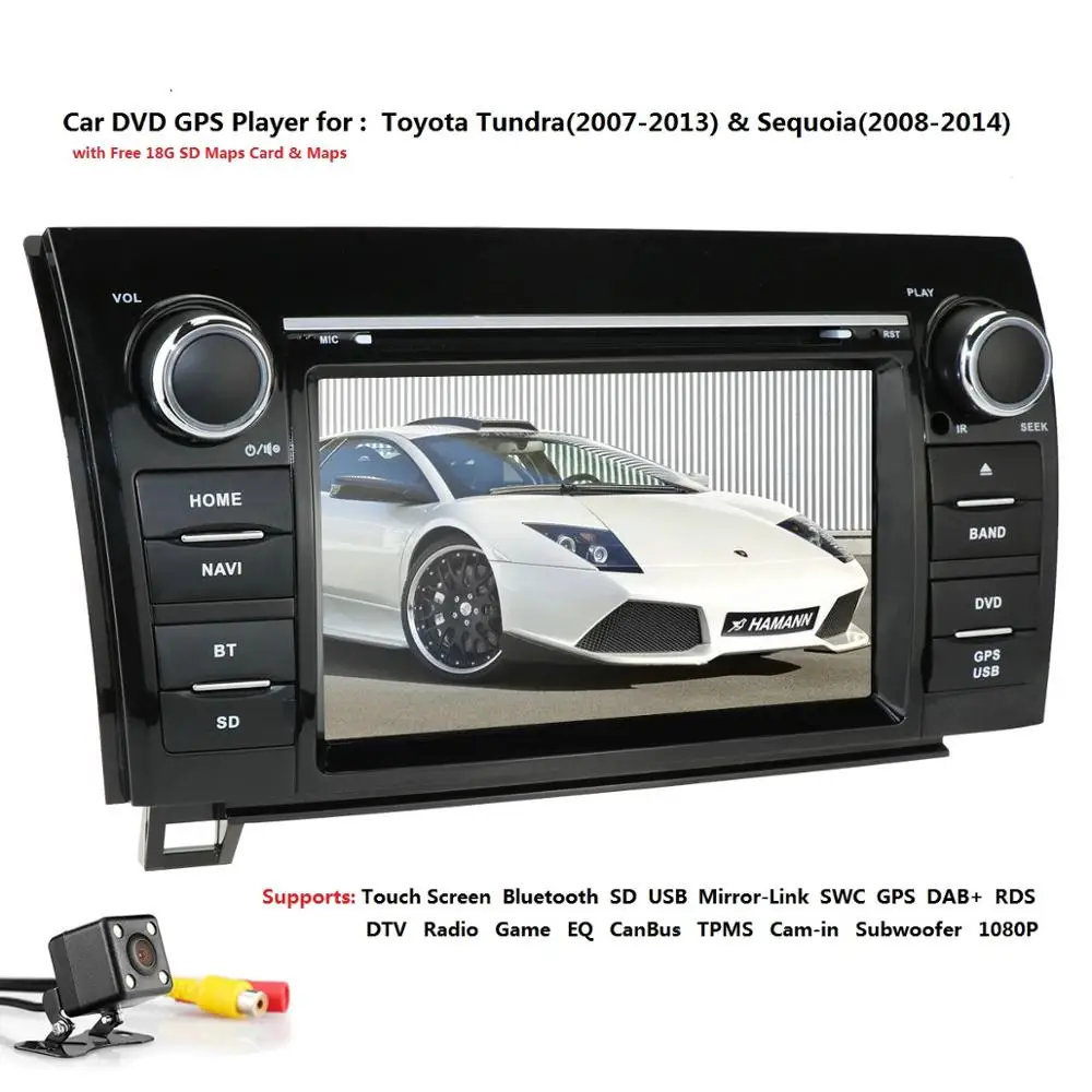 

2 DIN Car DVD Player For Toyota Tundra SWC GPS DAB+ Touch Screen Bluetooth SD USB Mirror-Link SWC Free 18G SD Maps Card