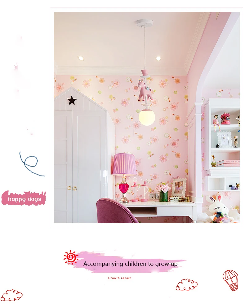 Nordic glas ball decke lampe Cartoon Harz rosa decke licht Farbige drehen Pferd Lichter mädchen kinder zimmer dekoration licht – Detail 3