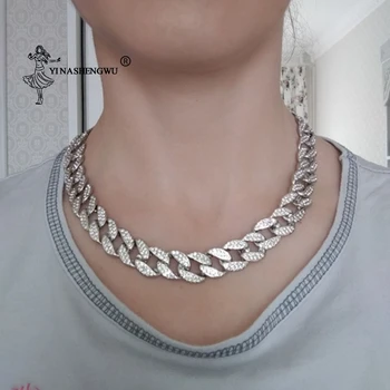 

Cuban Chain Matching Necklace Gold Ice Out Paved Rhinestones Bling Rapper Necklace Men's Jewelry Hip Hop Miami Curb Fashion