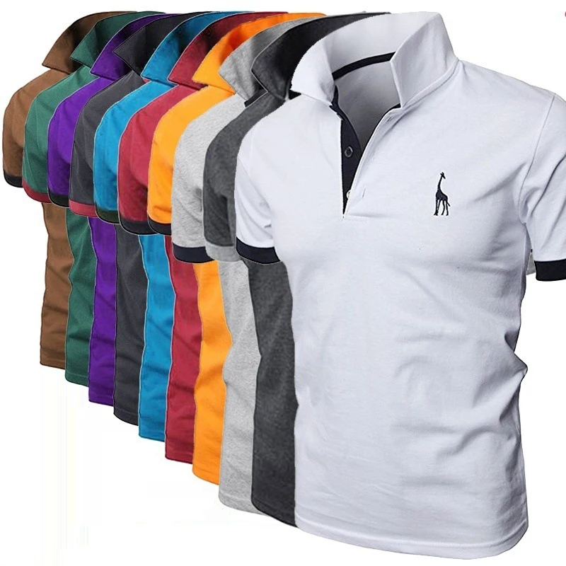 QNPQYX-polos informales de manga corta para hombre, camisa Polo bordada con cuello levantado, para negocios y Social, novedad de verano