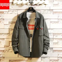 BQODQO, армейский зеленый цвет, модная уличная блуза, Мужская белая рубашка с двойным карманом, негабаритная Повседневная рубашка, Мужская Осенняя хлопковая рубашка с длинным рукавом