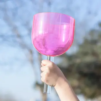 

6 Inch Clear Pink Colored Quartz Crystal Singing Bowl with Handle + One Suede Mallet