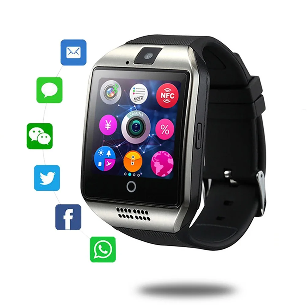 

Support SIM TF Card For IOS Android Bluetooth Smart Watch Q18 With Camera Facebook Whatsapp Twitter Sync SMS Smartwatch