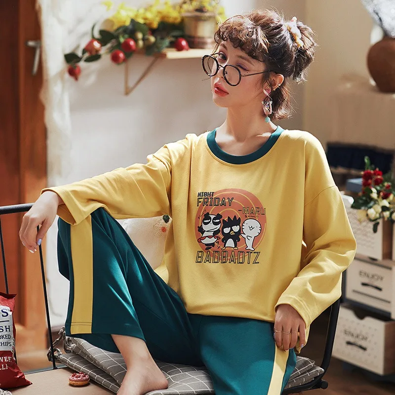 Осень Зима хлопок пижамы наборы для женщин с длинным рукавом милый мультфильм пижамы Домашняя одежда Pijama Mujer одежда - Цвет: 1976
