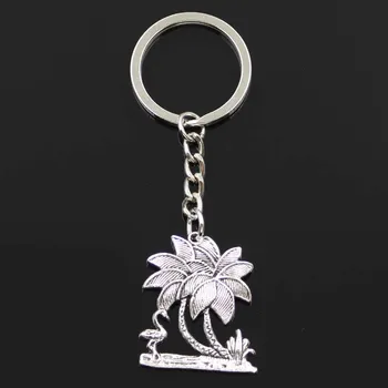 

Fashion Keychain 34x28mm Flamingo Crane Oconut Tree Pendants DIY Men Jewelry Car Key Chain Ring Holder Souvenir For Gift