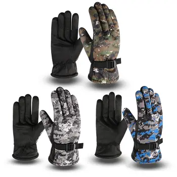 

Mens Winter Waterproof Thermal Full Finger Gloves Thick Plush Lining Camouflage Print Anti-Slip Palm Adjustable Snow Ski Mittens
