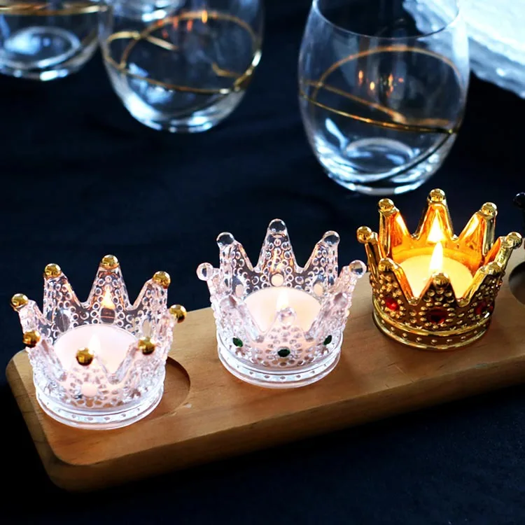 European Crown Aromatherapy Candleholder Electroplated Golden Crystal Diamond Glass Candle