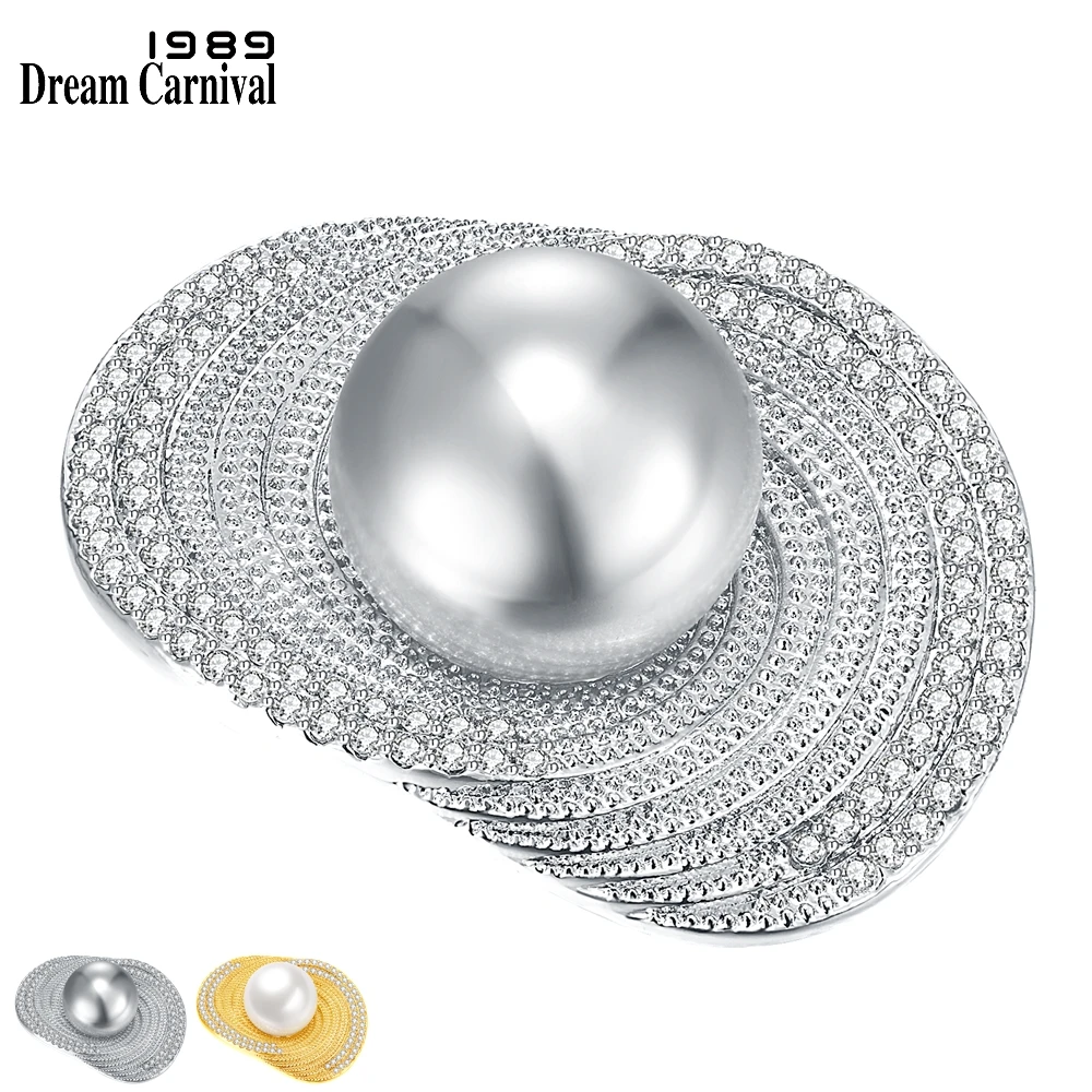 DreamCarnival1989 New Dazzling Women Brooch Zirconia Pearl Brooches Coat Suit Collar Pins Accessories for Parties Ladies WP6848