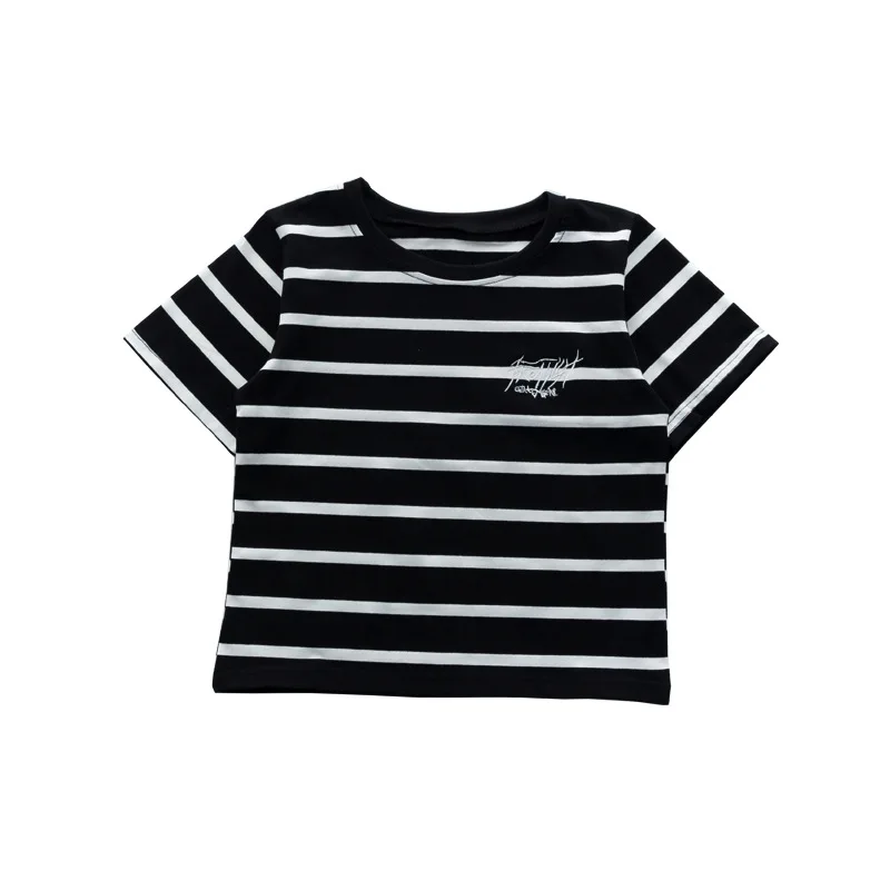 t shirt Детская модная полосатая одежда в стиле хип-хоп футболка для бега Топ, повседневные штаны-шаровары, жилет для девочек и мальчиков, костюм для джазовых танцев, одежда - Цвет: t shirt