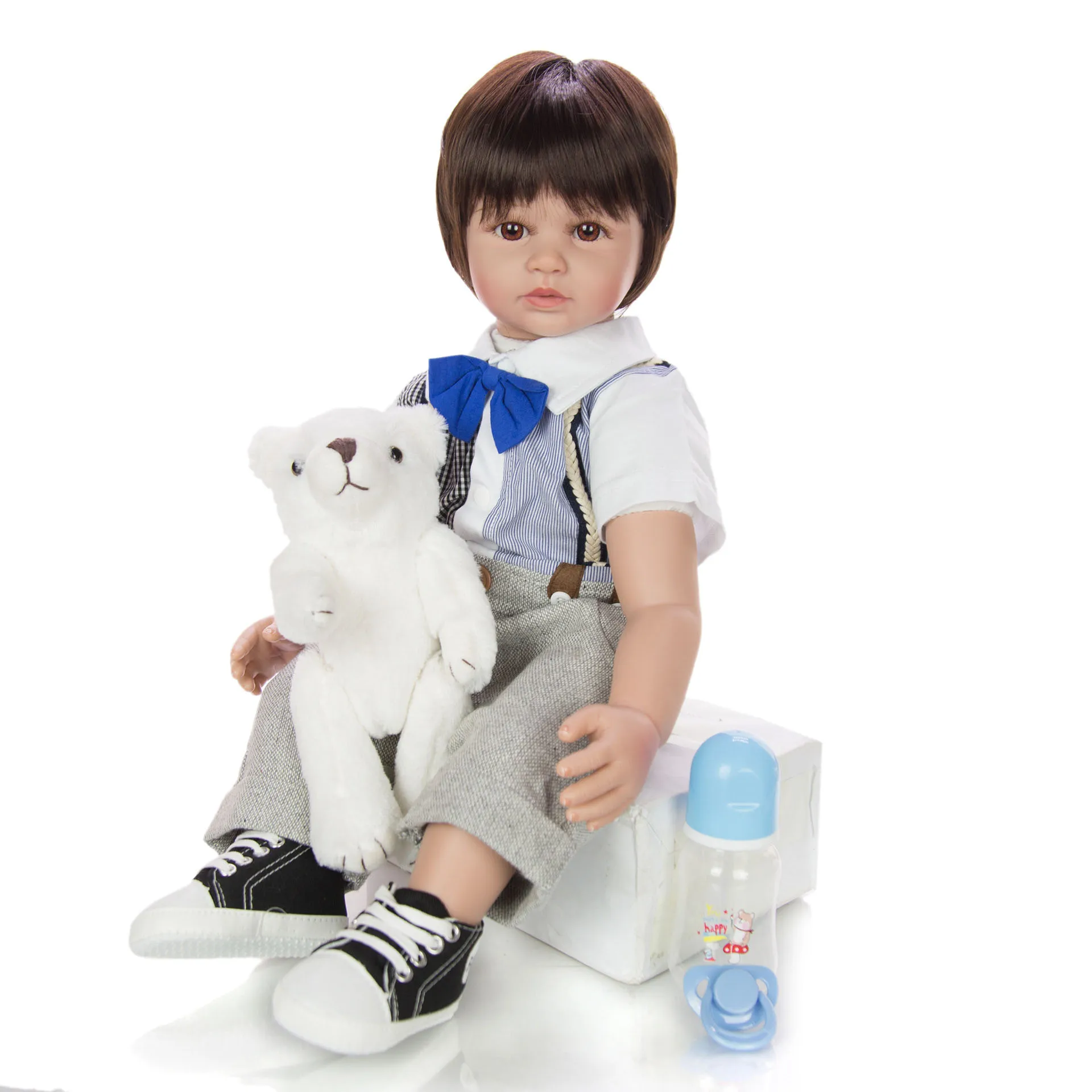 

60cm 3/4 Silicone + cotton Body Reborn Baby Doll Toy Handsome short hair Newborn Babies Toddler Alive Bebe Doll Toy Girls Gift