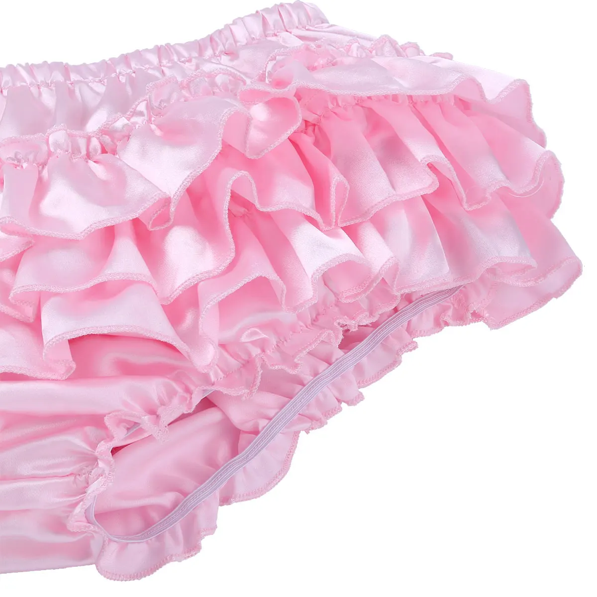 Men's Panties Pink Sissy Male Gay Underwear Erotic Lingerie Shiny Satin Ruffled Bloomer Shorts Skirted Sexy Briefs Underpants