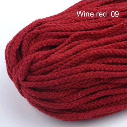 09 Wine red 5 мм хлопковый шнур, экологичный витой канат, высокопрочная нить, сделай сам, текстиль, ремесло, тканая веревка, украшение для дома, Touw, 5 ярдов/партия - Цвет: 09 Wine red