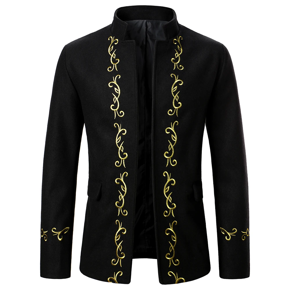 Winter New Men Jacket Casual Fashion Stand Collar Jacket Gold Embroidery Design Classic Fashion Men  Coat - Image 2