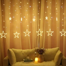 ABXMAS EU Plug Moon LED Star Fairy String Light Garland EID Mubarak Curtain Decoration Christmas Holiday Lighting Wedding Party
